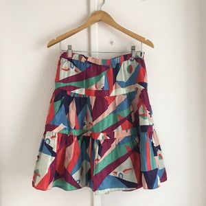 Marc Jacobs Red Green Ruffle Tiered Midi Skirt